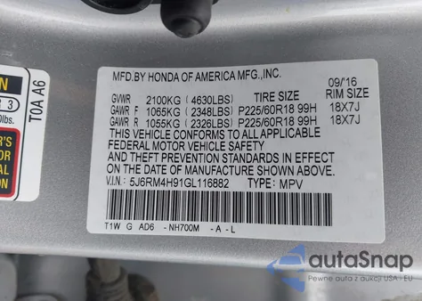 2016 Honda Cr-V Touring из США, поврежденный, VIN 5J6RM4H91GL116882